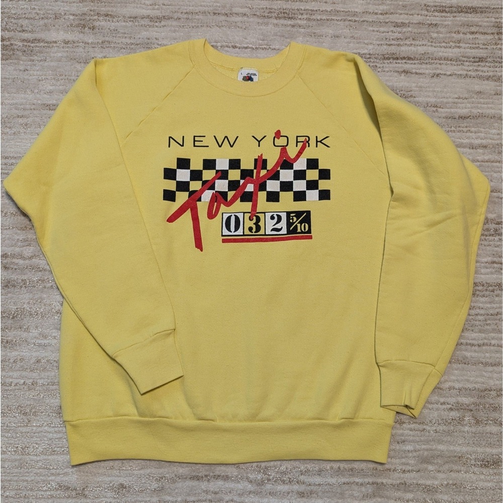 Vtg New York Taxi Cab Sweatshirt Mens Sz L Yellow Crewneck 80s 90s USA Made NYC
